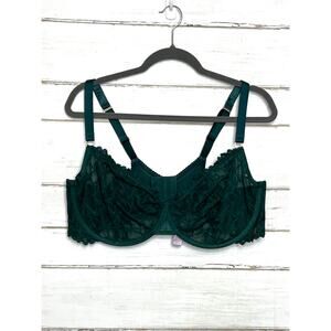 Savage X Fenty Unlined Lace Balconette Bra Green 42DDD Underwire Sheer Lingerie